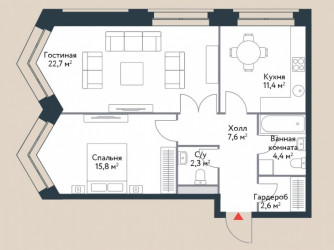 Двухкомнатная квартира 66.8 м²