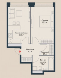 Двухкомнатная квартира 53.2 м²
