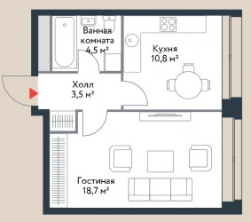 Однокомнатная квартира 37.5 м²