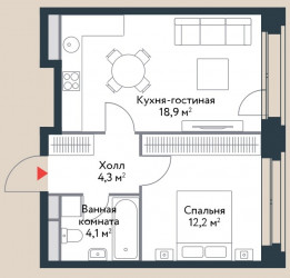 Двухкомнатная квартира 39.5 м²