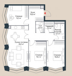 Четырёхкомнатная квартира 93.5 м²